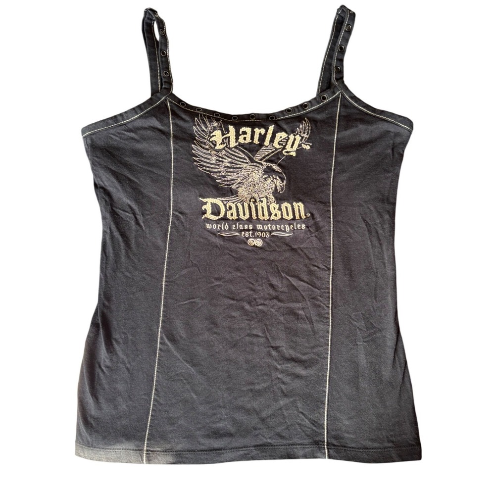 Harley Davidson Y2K Tank Top L Eagle Graphic Studded Straps Biker Aesthetic